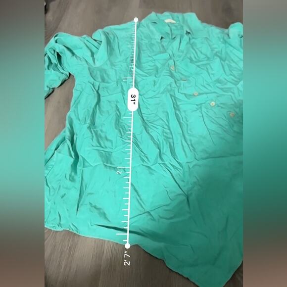 Soft Surroundings Washed Tencel Asymmetric Button Roll Tab Sleeve Tunic Top Sz L - Picture 9 of 9